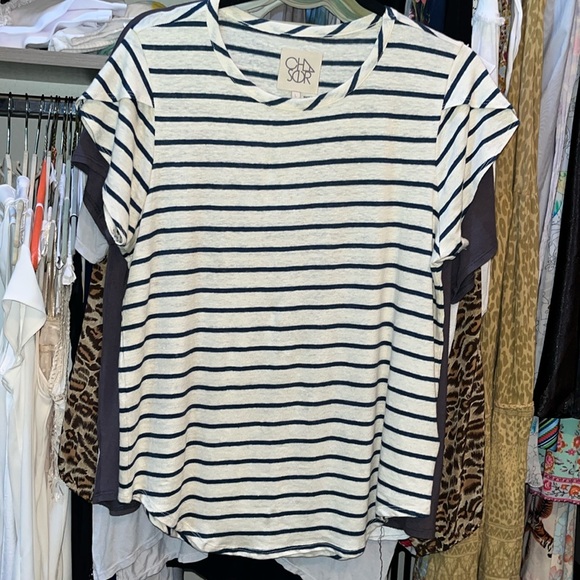 Chaser Tops - NWOT Chaser Striped Cap Sleeve T-Shirt, size L.